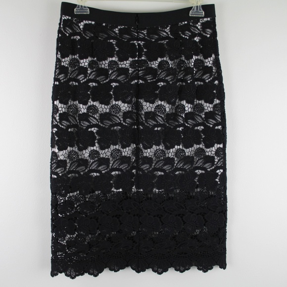 Rebecca Minkoff Angelica Black Floral Lace Overlay White Pencil Skirt 6 - Picture 3 of 4